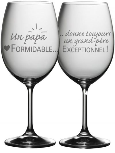 Ensemble de 2 coupes à vin "Un papa formidable... donne toujours un grand-père exceptionnel!"