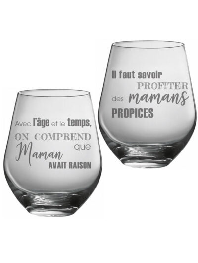 Ensemble de 2 verres à vin sans pied "Maman avait raison...profiter des mamans propices"
